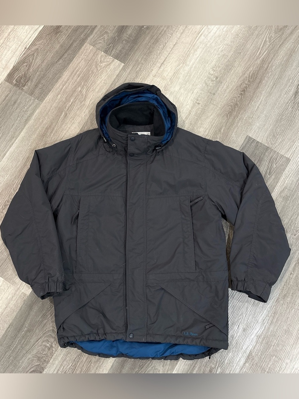 Vintage LL Bean Penobscot Parka Coat Mens Medium Grey Hooded Insulated 90s Style